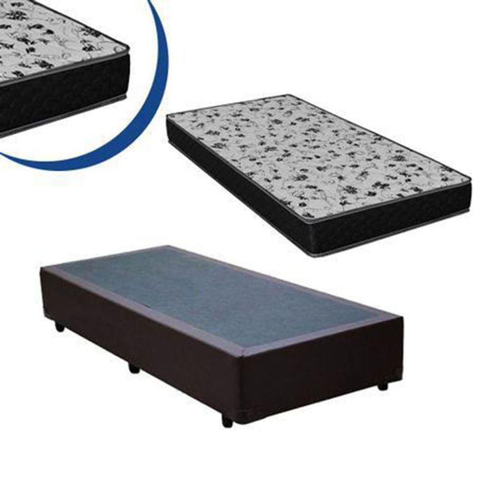 Cama Box Solteiro Colchão Espuma D33 + Box Marrom Sintético 44x88x188