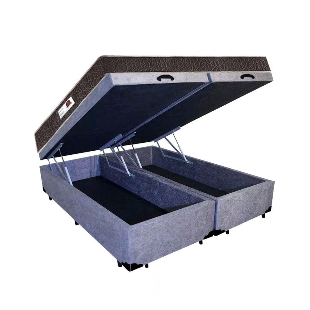 Cama Box Baú King Colchão Molas Ensacadas + Box Bipartido Cinza Suede 67x198x203