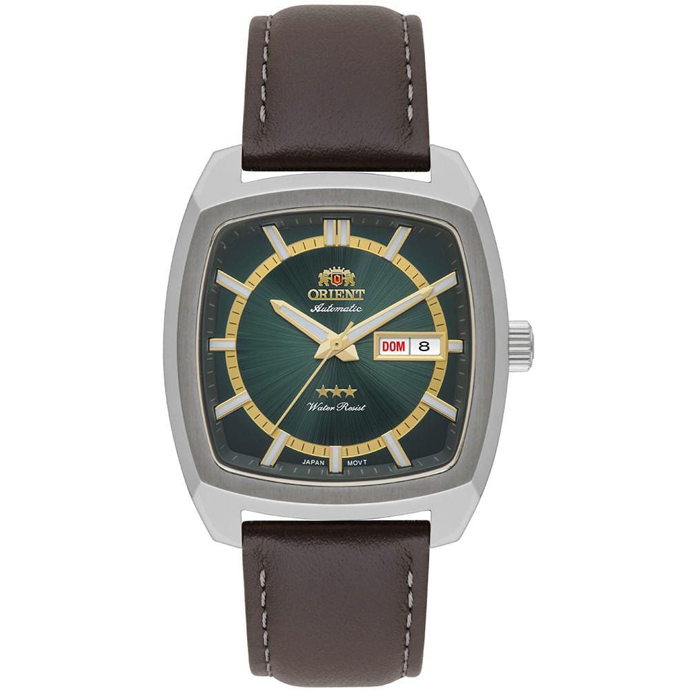Relógio ORIENT masculino automático verde couro F49SC031 E1NX