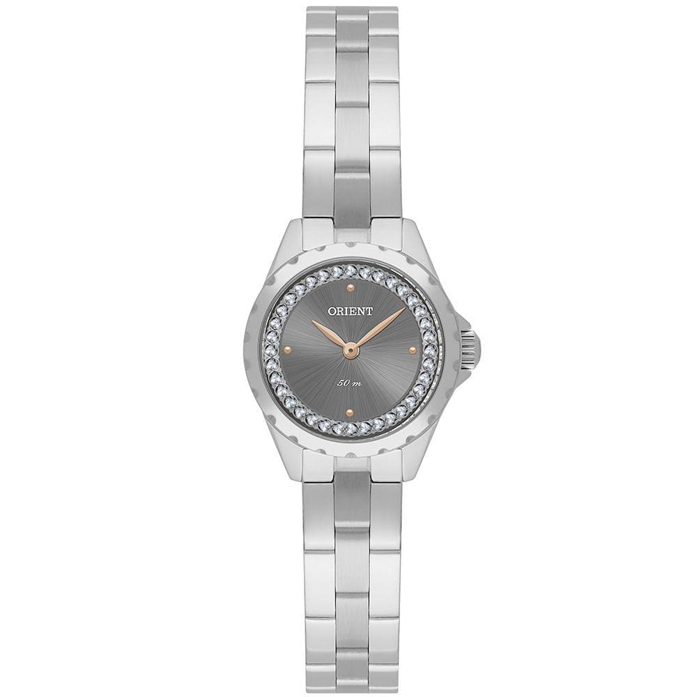 Relógio ORIENT feminino analógico strass prata FBSS0128 G1SX