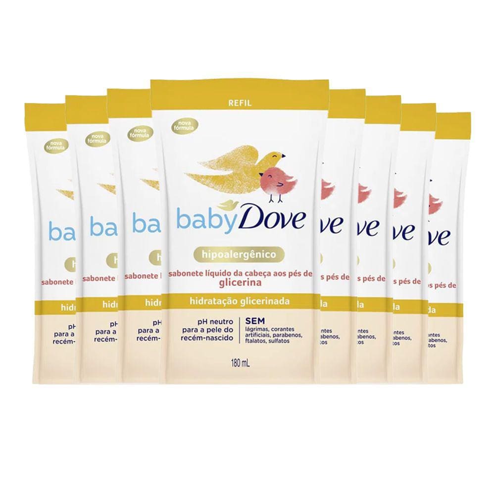 Kit Sabonete Líquido Dove Baby Refil Hidratação Glicerinada 180ml - 8 Unidades