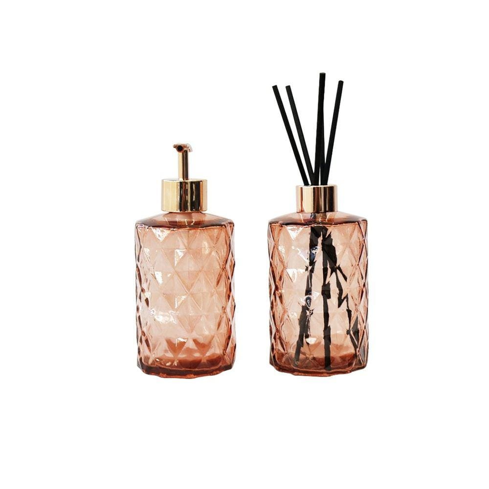 Kit Difusor E Porta Sabonete Líquido De Vidro 330ml