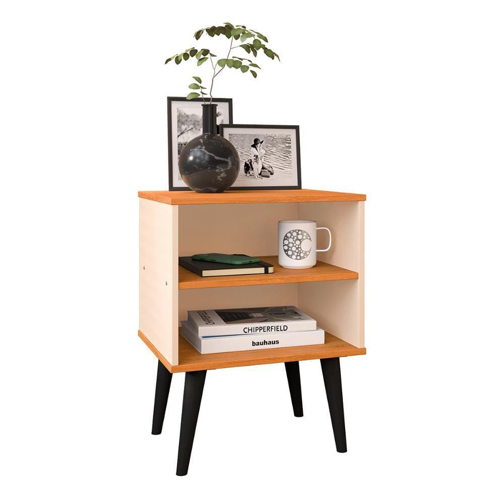 Mesa de Cabeceira Pequena Prateleira Nicho Decorativo Apoio Lateral Cama Quarto Casal Solteiro - Off White/Cinamomo - RPM Móveis