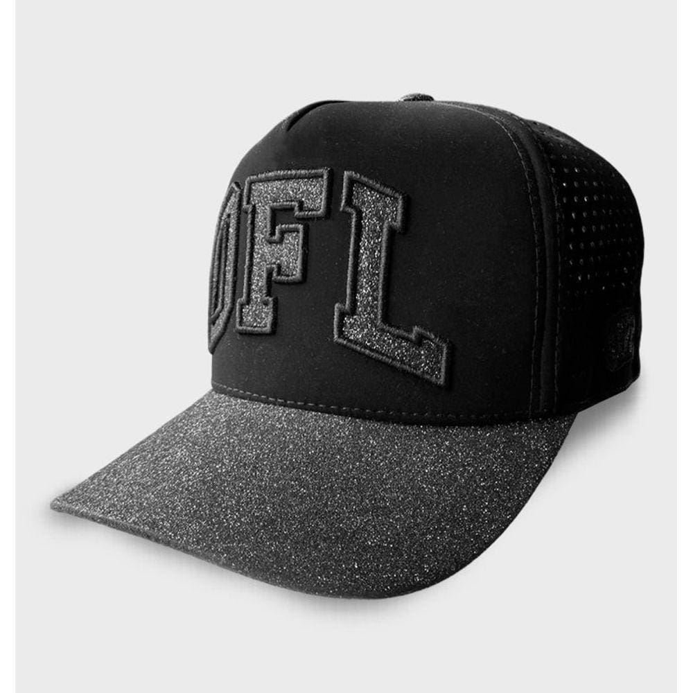 Boné Snapback Preto com Glitter Cinza