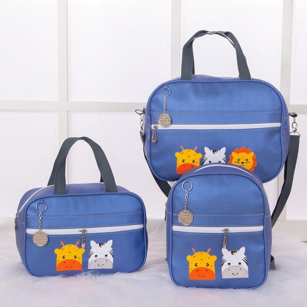 Kit De Bolsas Saída Maternidade Savana Azul Claro 3 Peças