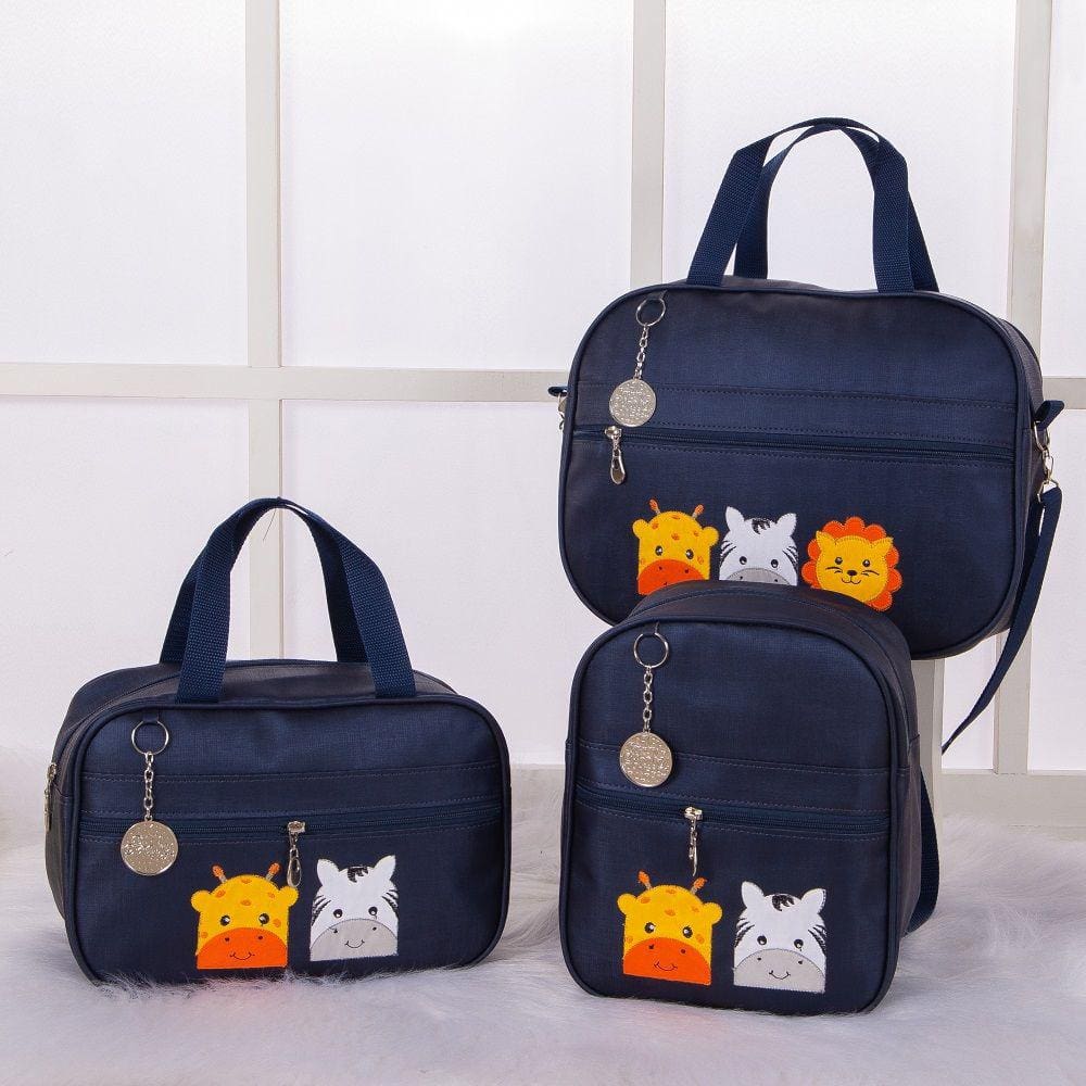 Kit De Bolsas Saída Maternidade Savana Azul Marinho 3 Peças