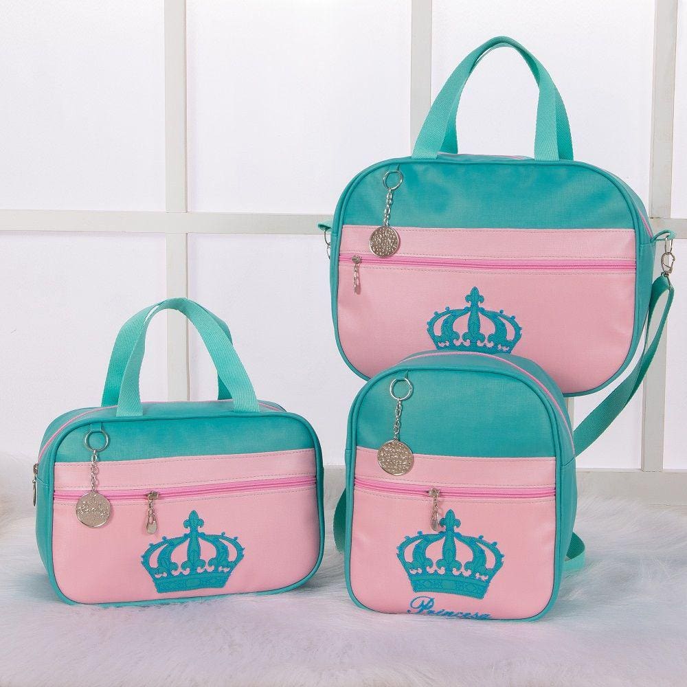 Kit De Bolsas Saída Maternidade Imperial Rosa Com Tiffany 3 Peças