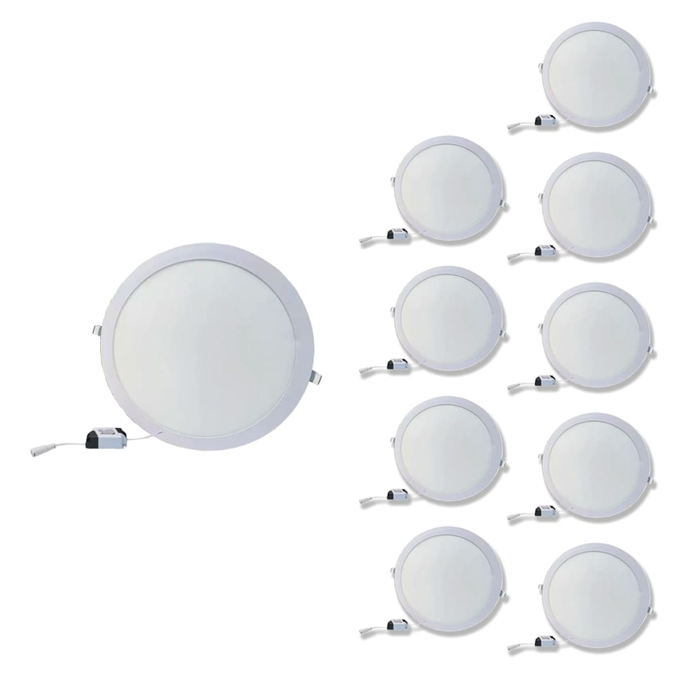 Kit 10 Paineis de Led Plafon Embutir 25w Redondo Branco Frio 6500k
