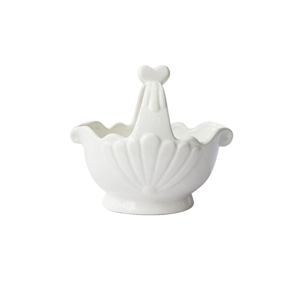 Enfeite Cesto Decorativo De Cerâmica Branco