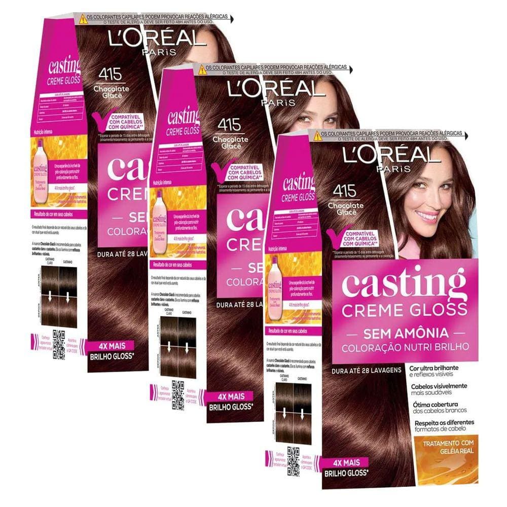 Kit 3 Tinturas Casting Creme Gloss Chocolate Glace 415