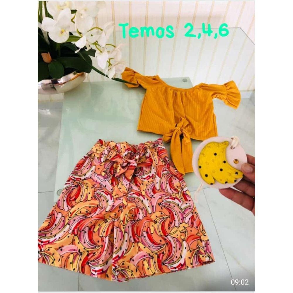 Conjunto menina infantil verão -calça pantacurt e blusa