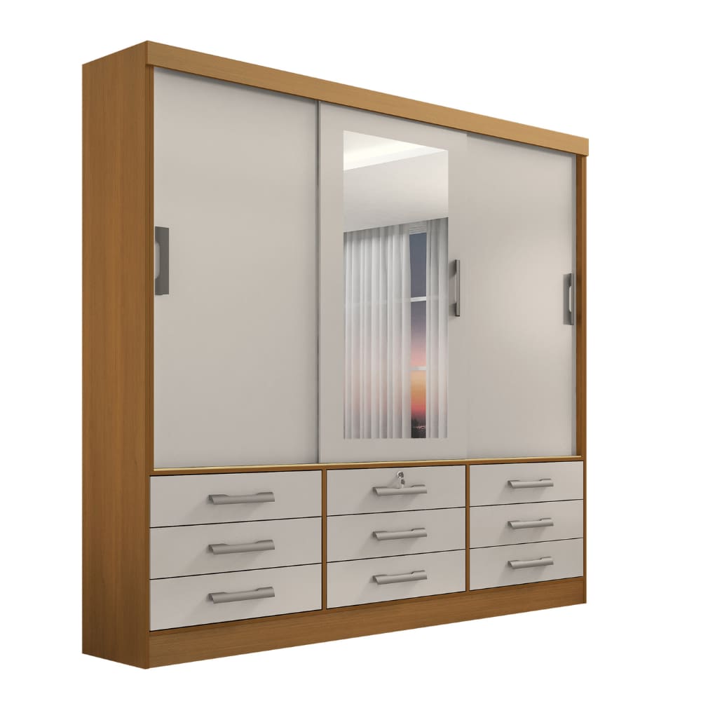 Guarda Roupa 3 Portas Meridian Cinamomo com Off white D`Doro
