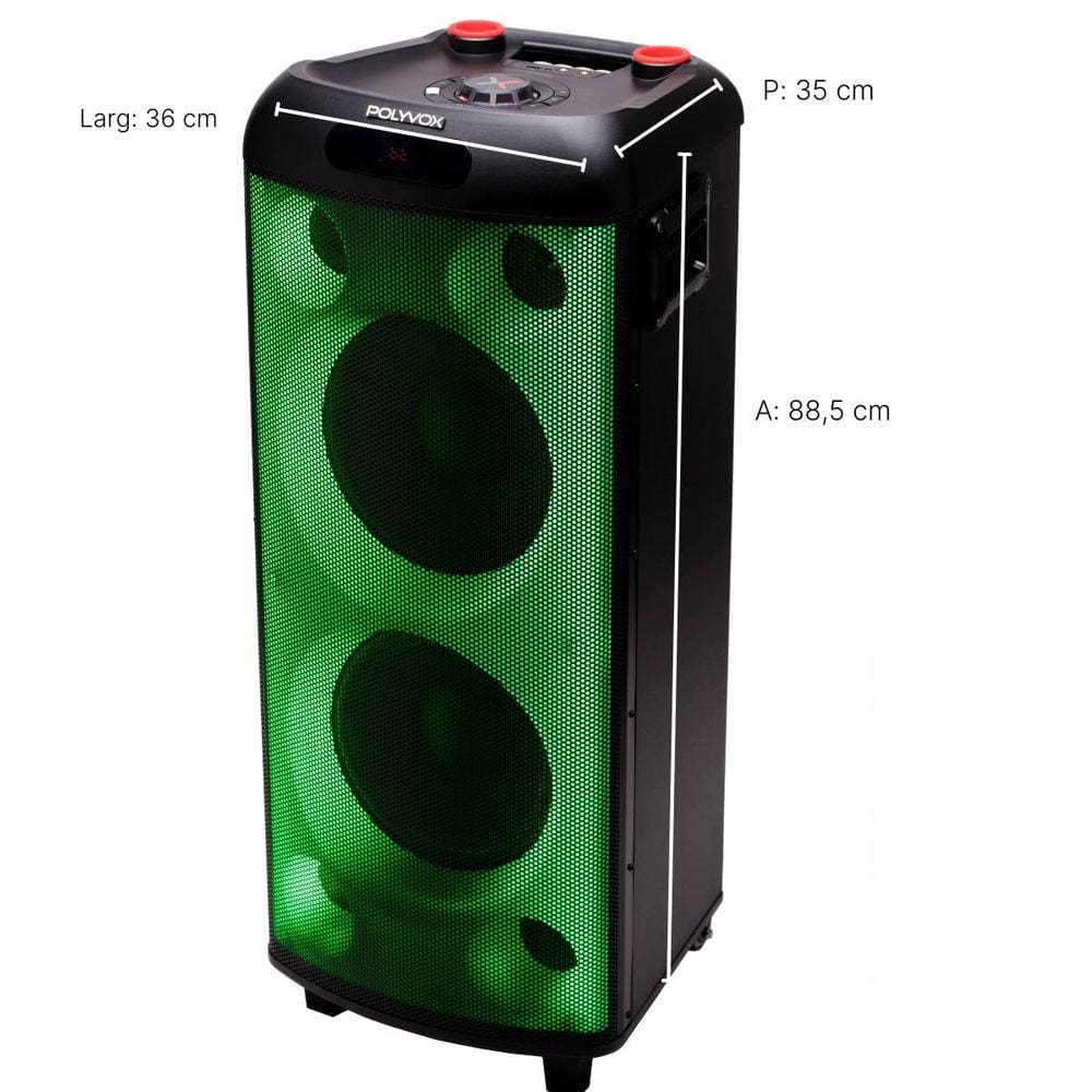 Caixa de Som Amplificada Polyvox Torre XT-990 TWS Bluetooth Full Led 2000W