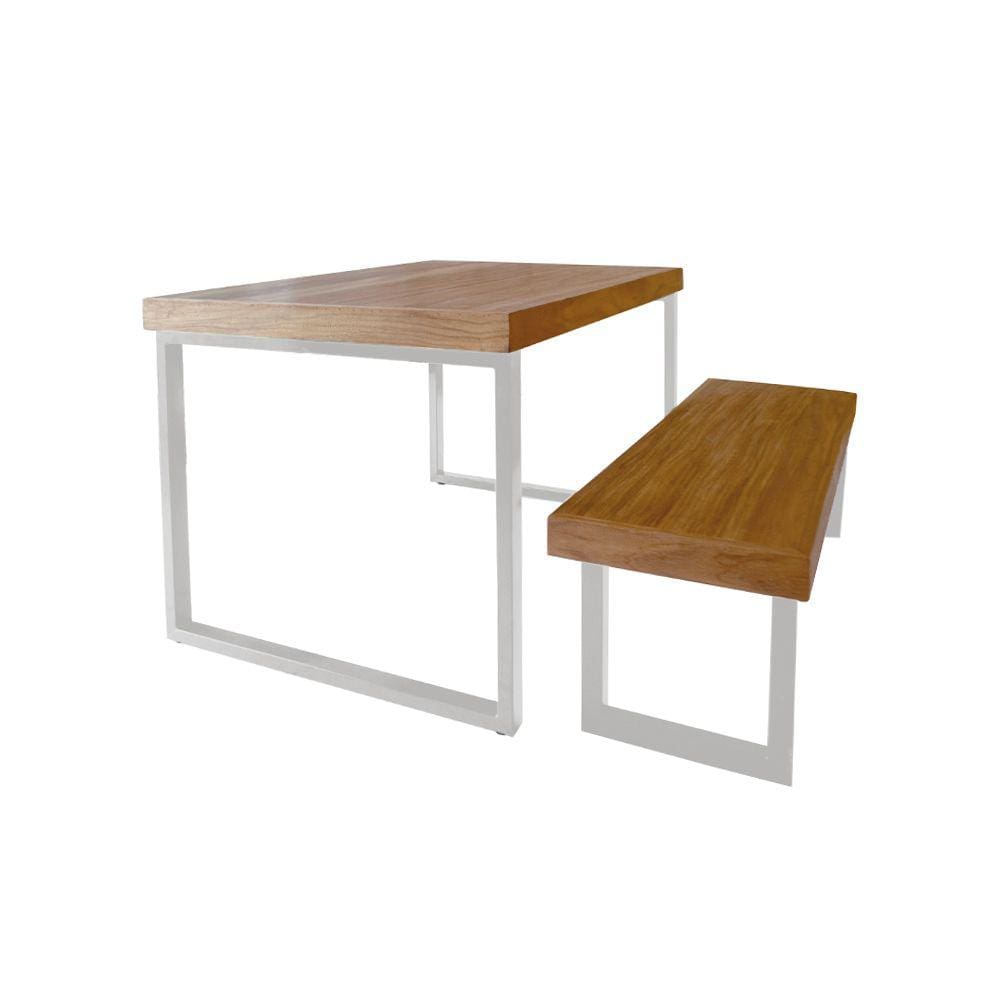 Conjunto Mesa Industrial Bernardo 2,20m Ferragem Branca com Banco Industrial Bernardo