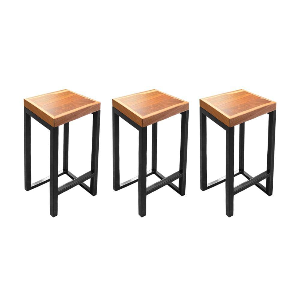 Kit 3 Banquetas Bistro Premium Estilo Industrial