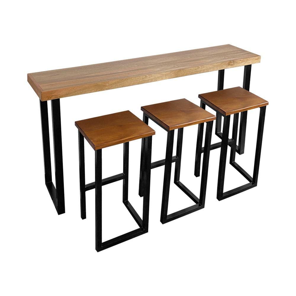 Conjunto Industrial 150cm Aparador com 3 Banquetas Bistrôs Premium Base Ferro Preto