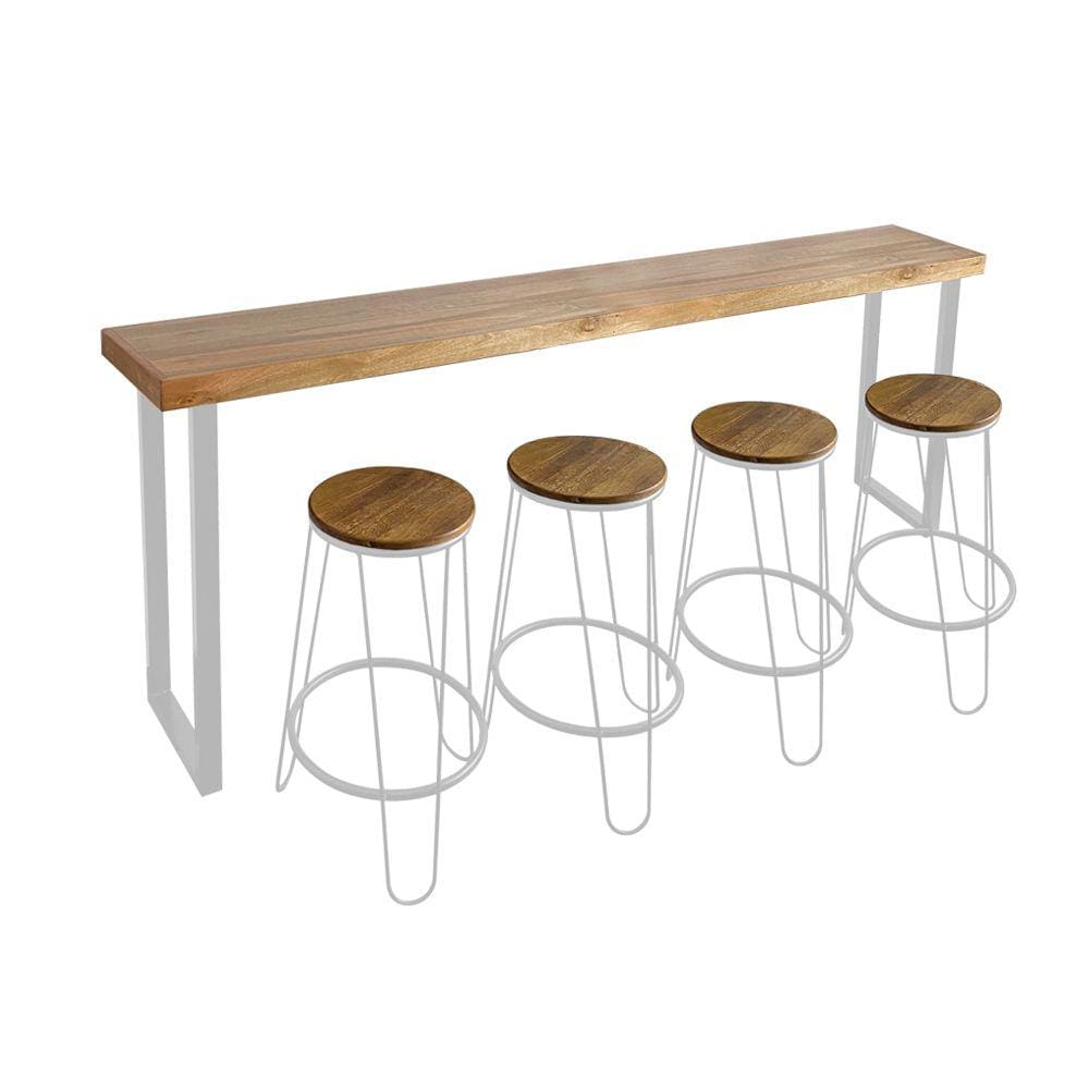 Conjunto Industrial 220cm Guatemala Aparador com 4 Banquetas Industriais Base Ferro Branco