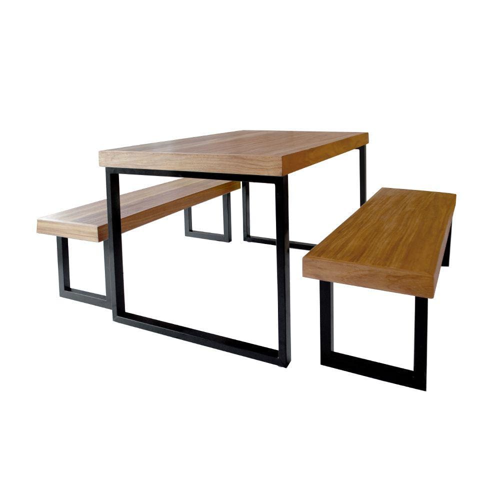 Conjunto Premium Mesa Industrial Bernardo 2,50m Ferragem Preta com 2 Bancos Industrial Bernardo