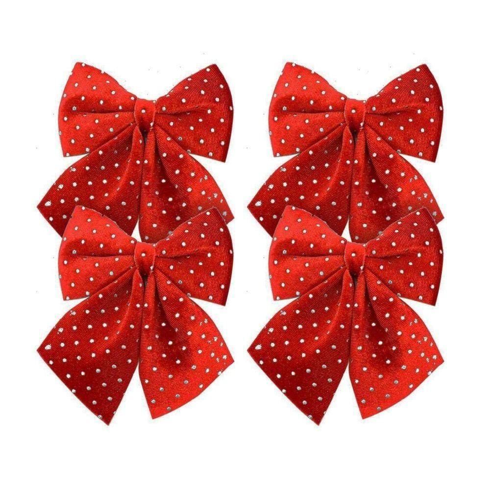 Kit 4 Laços Veludo Vinho Decor Bolinhas Prata Natal 12x13cm