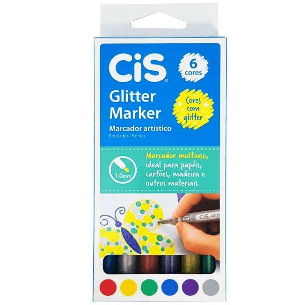 Marcador Artístico Glitter Marker 1.0mm C- 6 Cores - Cis