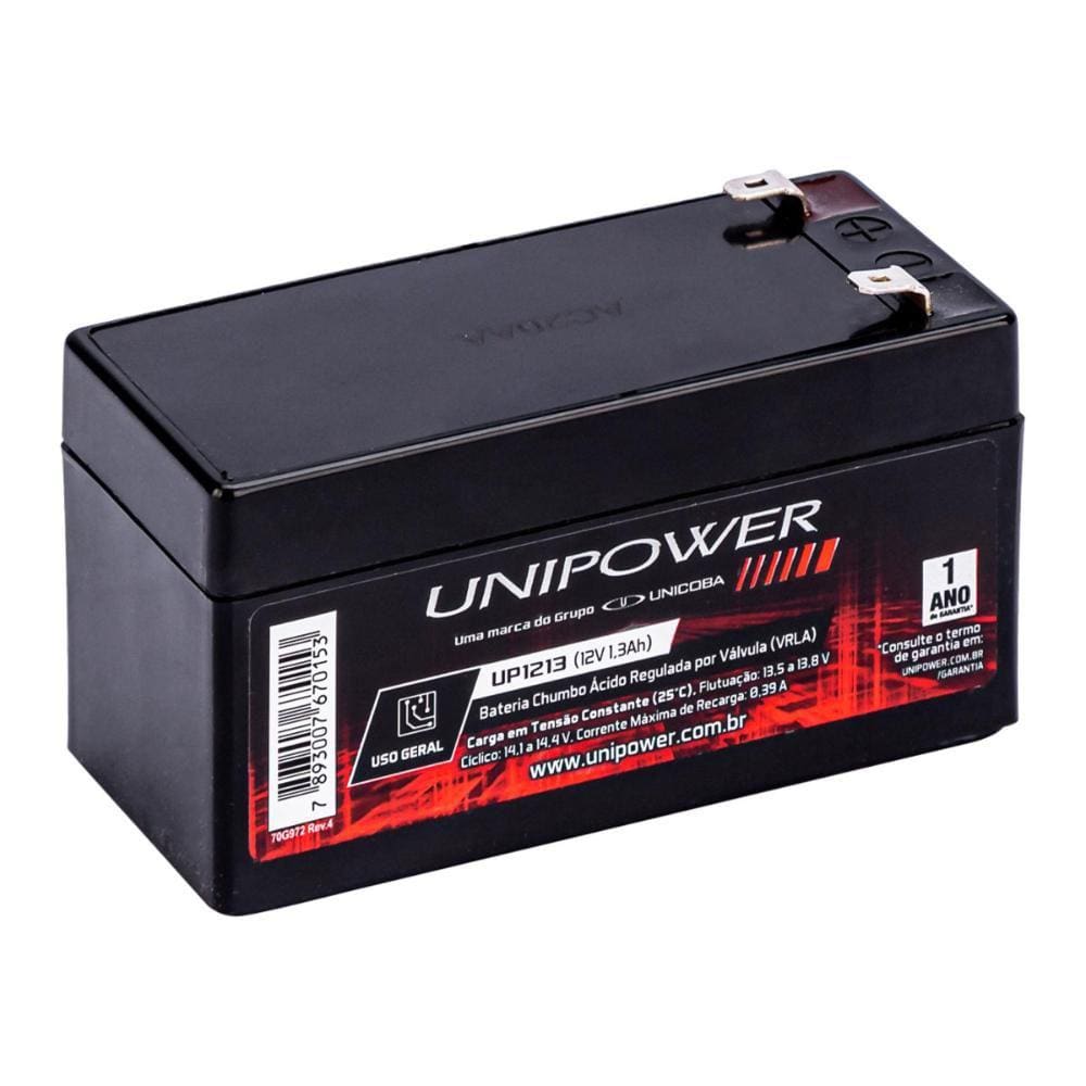 Bateria Selada para Sistemas de Monitoramento e Segurança - 12V / 1,3Ah - Unipower UP1213