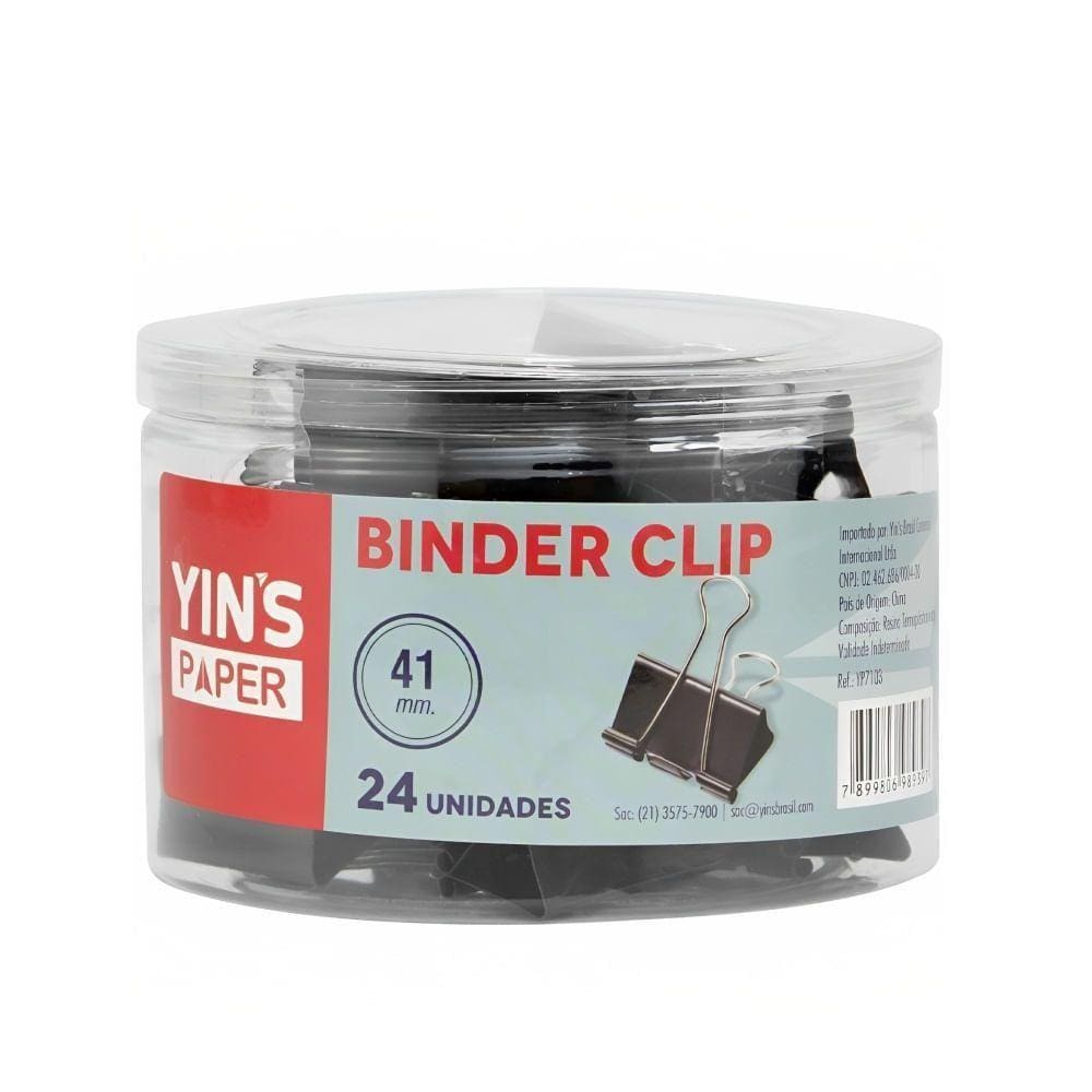 Prendedor De Papel Binder Clips 41mm - 24 Peças - Yins Paper