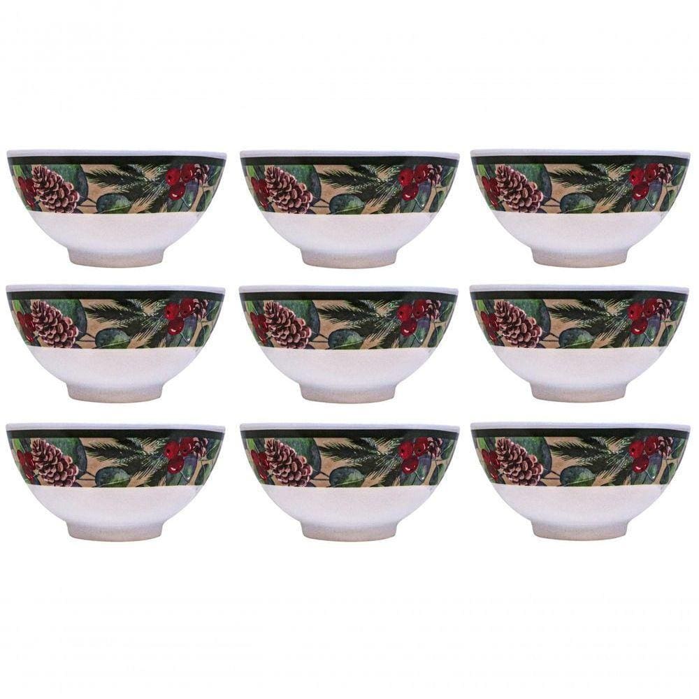 Conjunto 9 Tigelas Melamina Natalina Pinhas E Folhagens