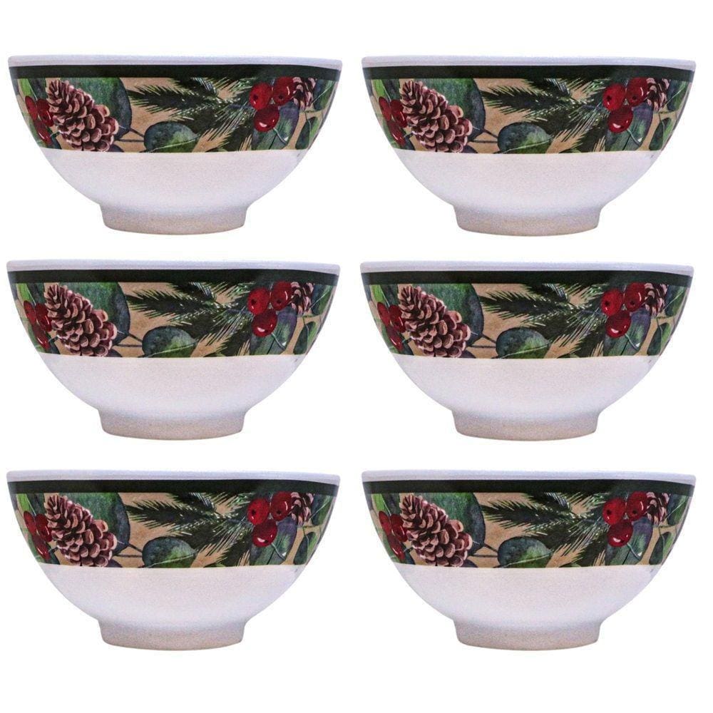 Conjunto 6 Tigelas Melamina Natalina Pinhas E Folhagens