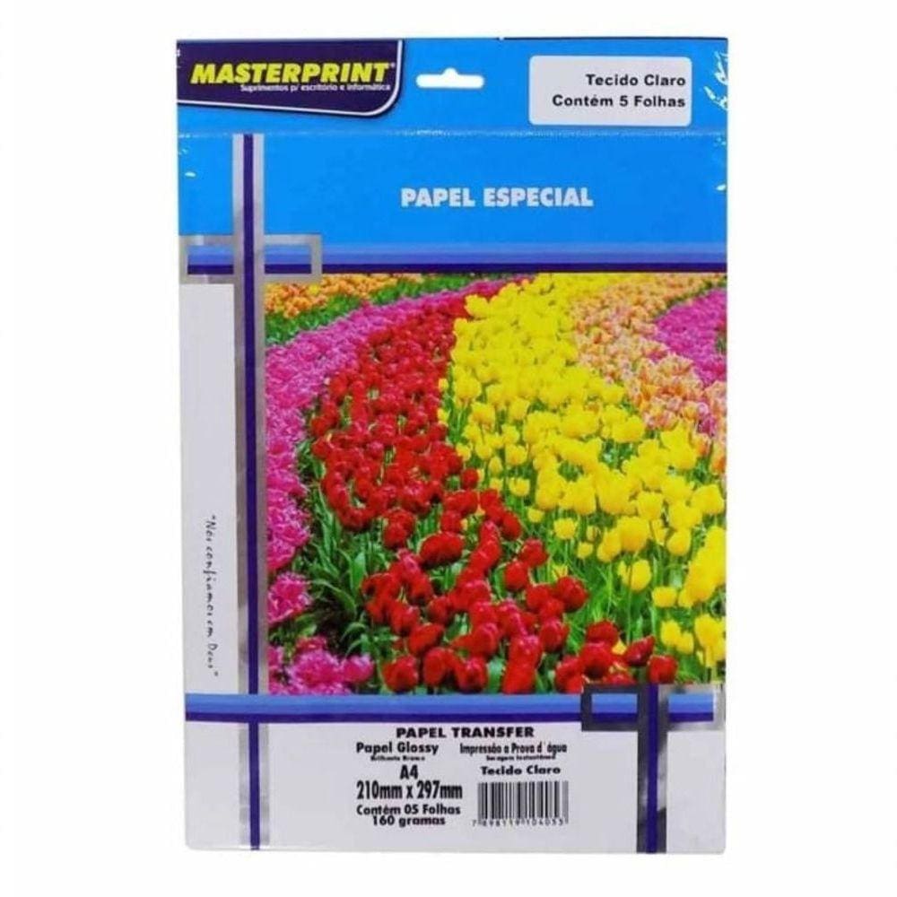 Papel Transfer A4 210x297 Mm 160g - C- 5 Folhas - Masterprint - Tecido Claro