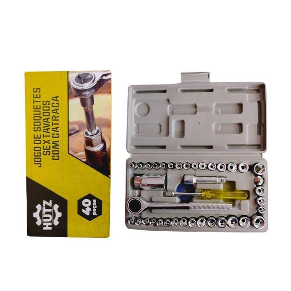 Jogo Soquete Sextavado Com Catraca 40 Peças - Hutz