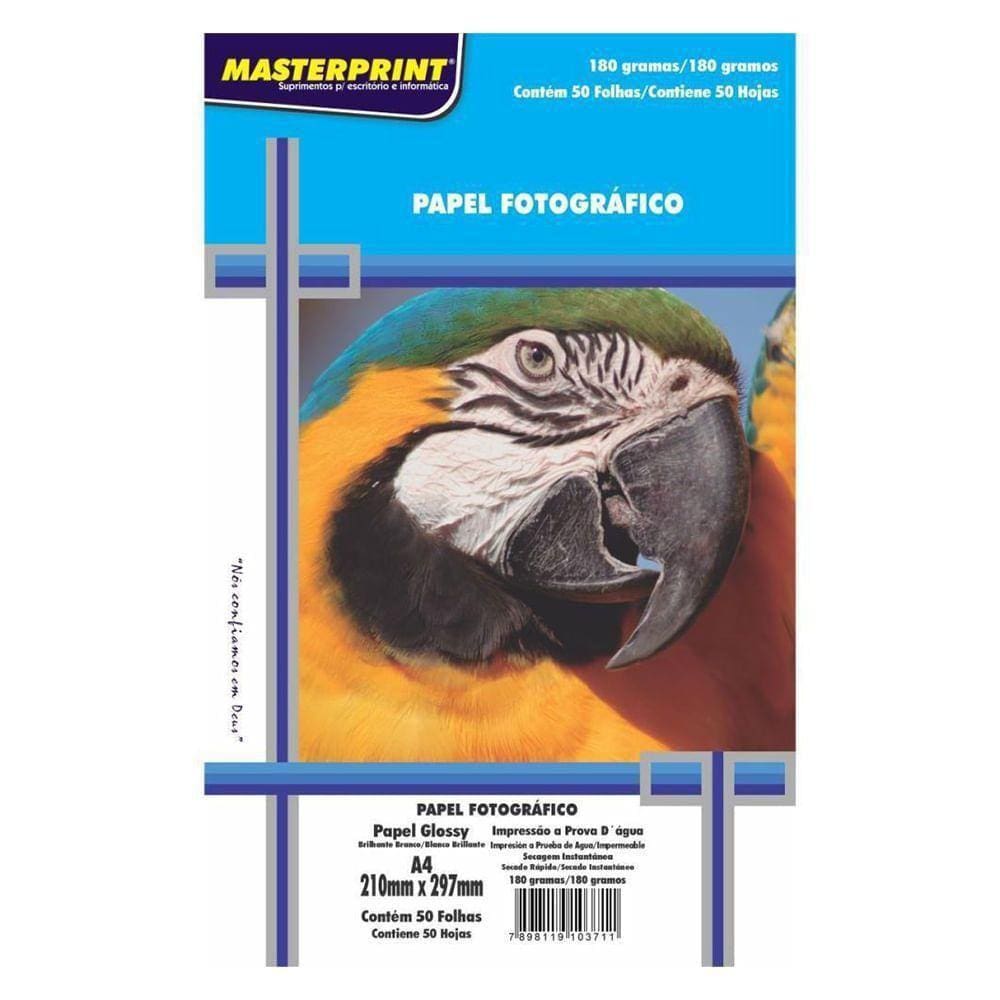 Papel Fotográfico Glossy A4 180g - 210x297 Mm - 50 Folhas - Masterprint - Unica
