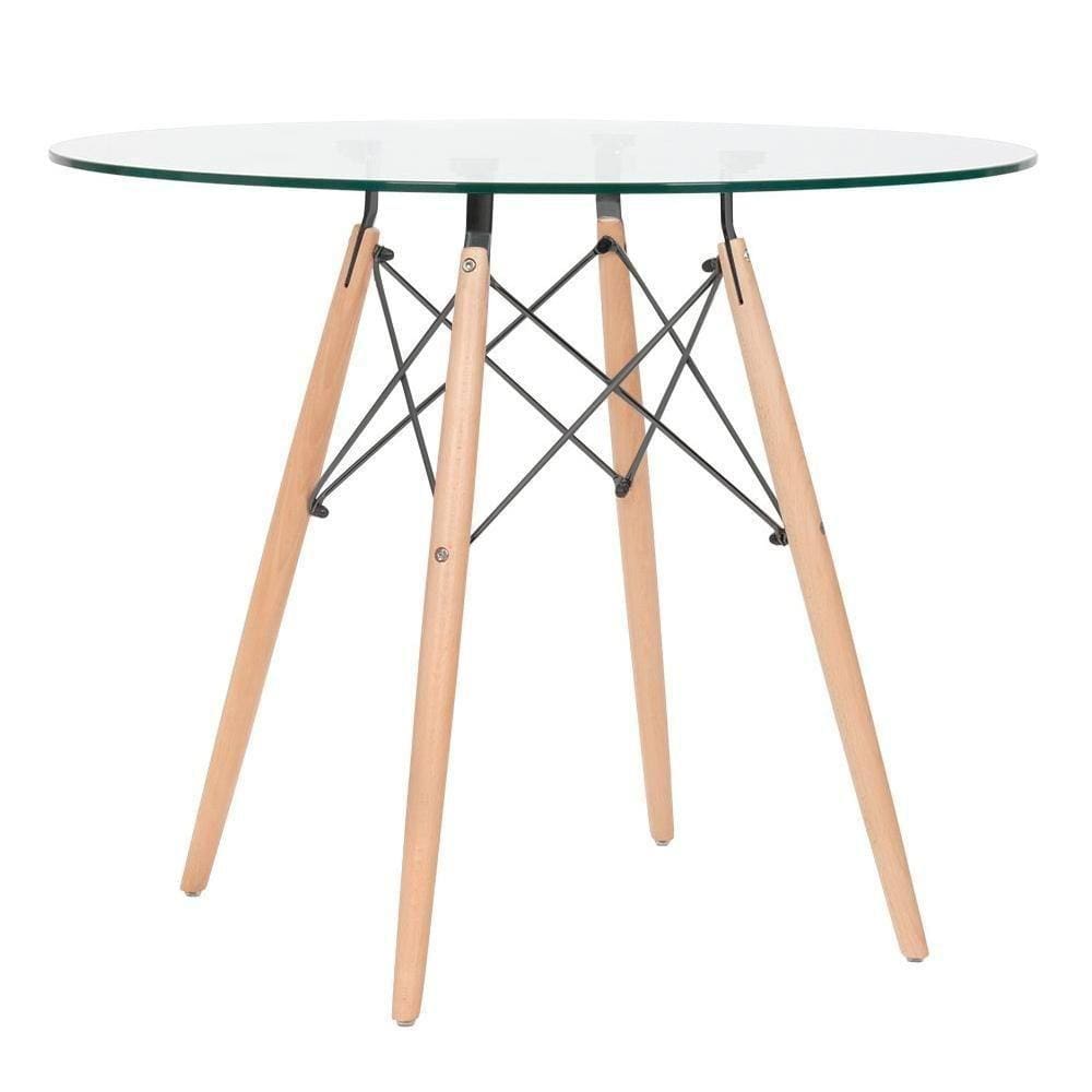 Mesa De Jantar Redonda Eames Eiffel Com Tampo De Vidro 90 Cm Incolor