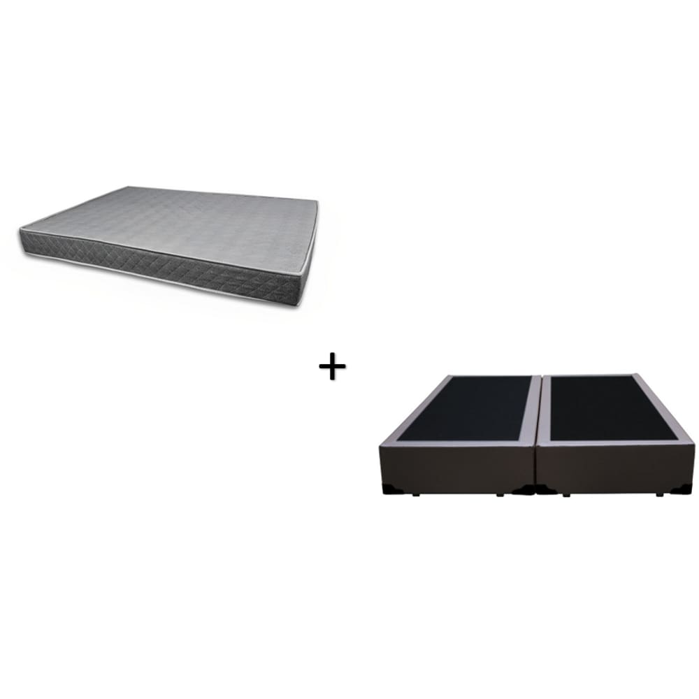 Cama Box Bipartido Queen Sintético Marrom 158 com Colchão Boston Bello Box - 100% Espuma - D33 Cinza