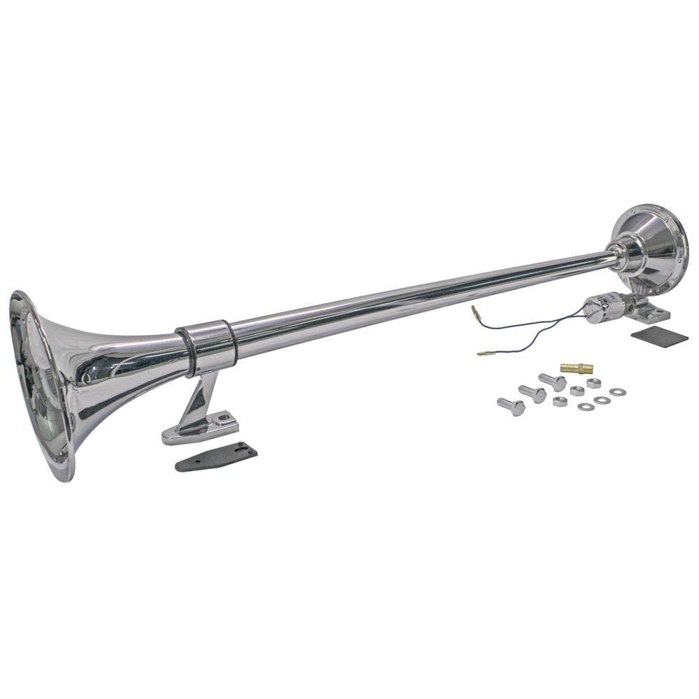 Buzina a Ar Universal Caminhões Marítima 1 Corneta Cromada Com Válvula Boca Redonda Bivolt - VETOR - VT058