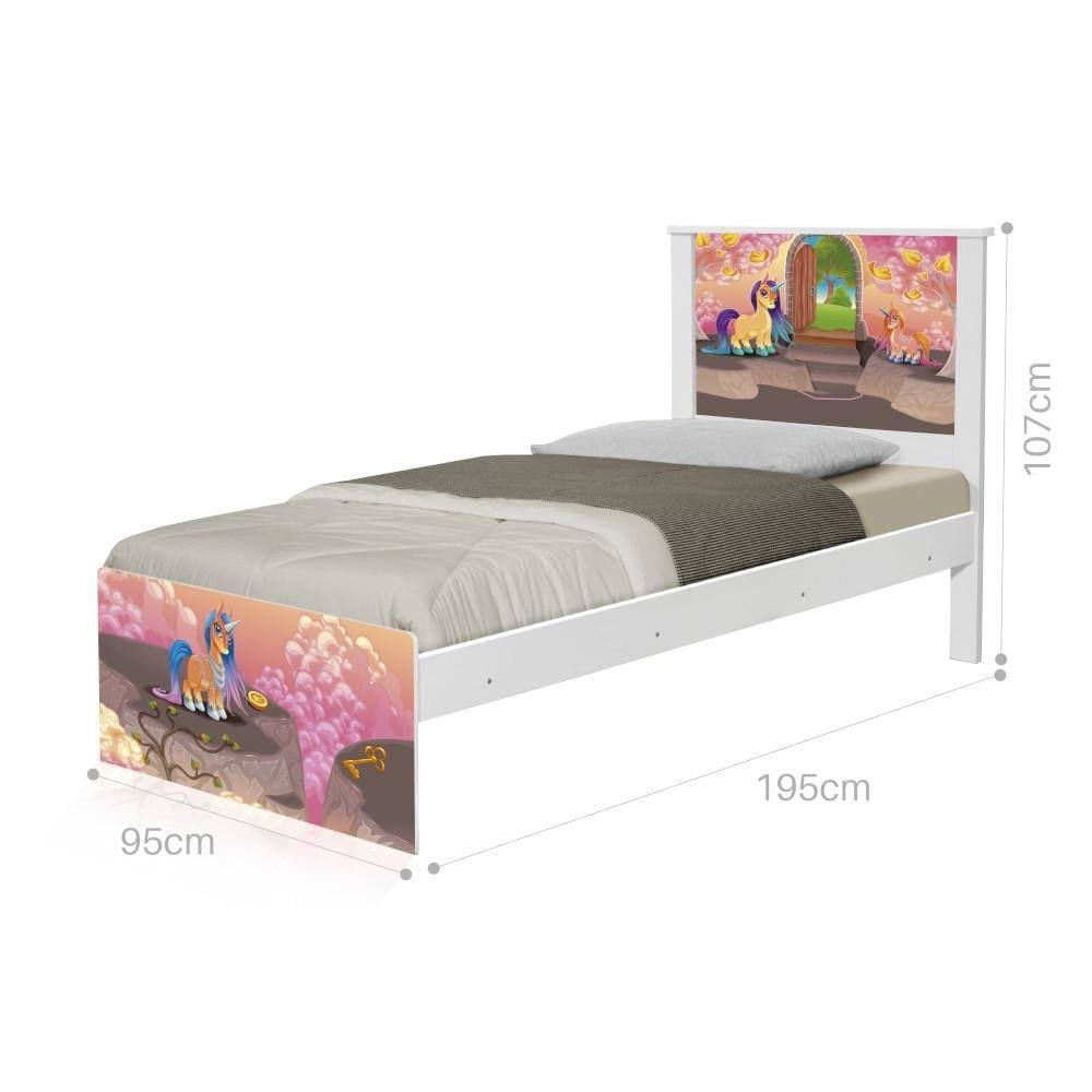 Cama Solteiro Adesivada Unicórnios Mágicos com Colchão