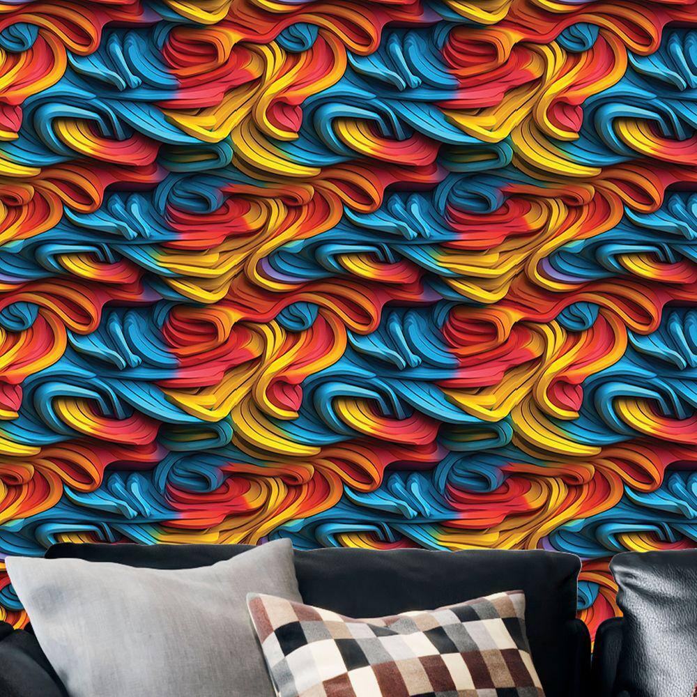 Papel de Parede Gamer 3D Arte auto adesiva Ondas abstratas decoradas efeito grafite Vinilico 9m