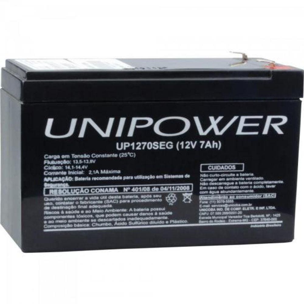 Bateria Estacionária Selada 12V-7Ah Vrla Up1270Seg Unipower