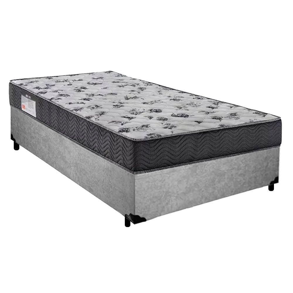 Cama Box Solteiro Suede + Colchão De Espuma D33 - Sereneprime - 88cm cinza
