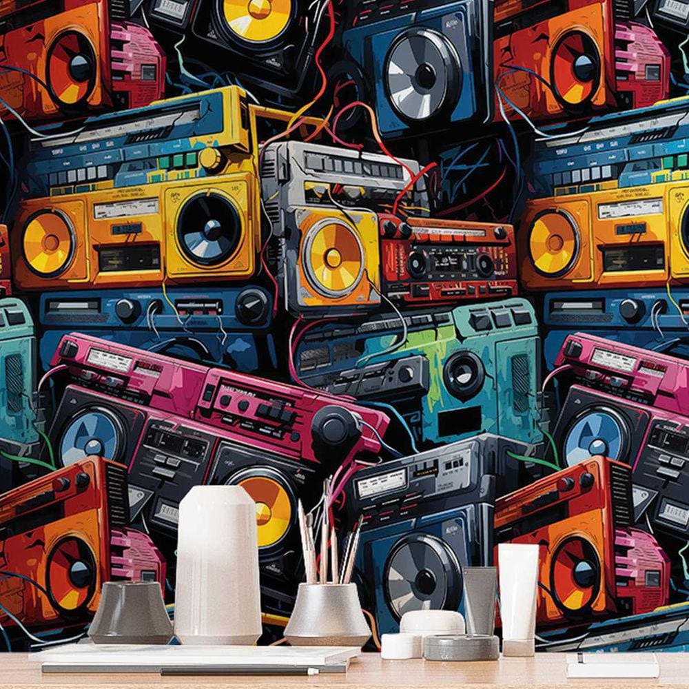 Papel de Parede Gamer 3D Auto Colante Pintura Colorida estilo grafite Lambe lambe geek Lavavel 12m