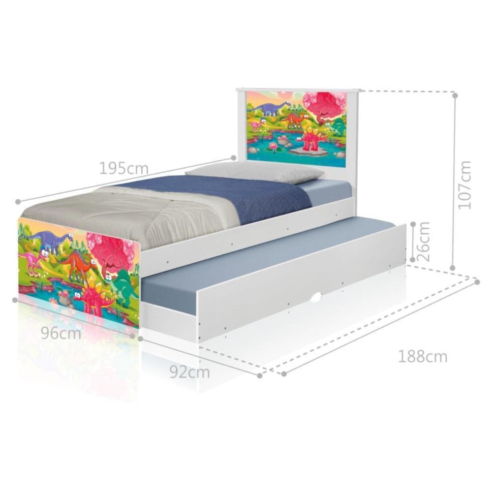 Bicama Juvenil Adesivada Dinossauros Coloridos