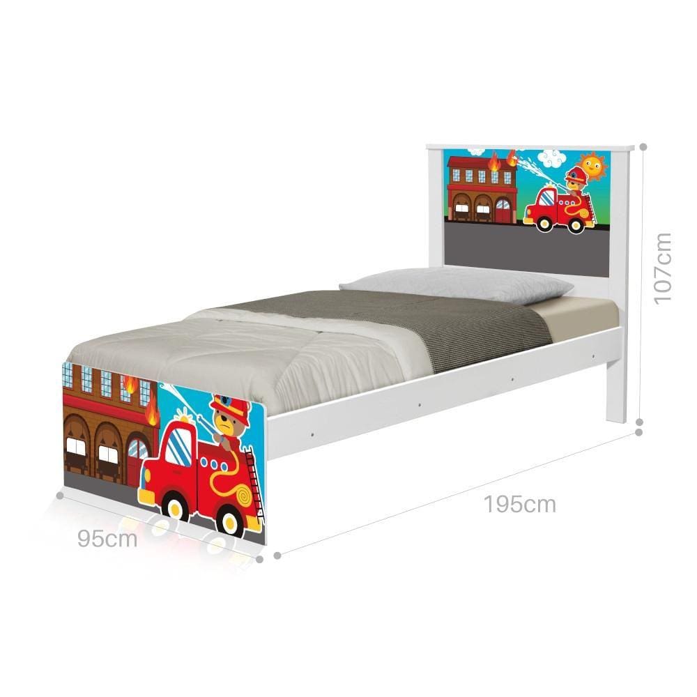 Cama Solteiro Adesivada Bombeiro com Colchão