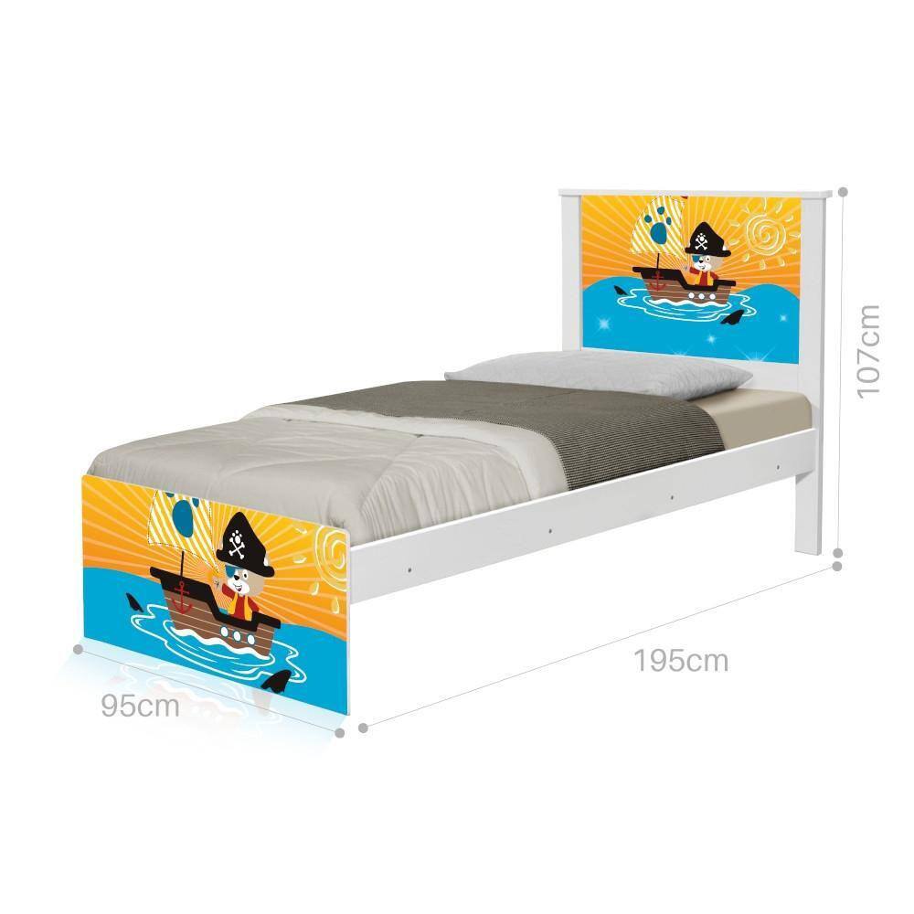 Cama Solteiro Adesivada Pirata com Colchão
