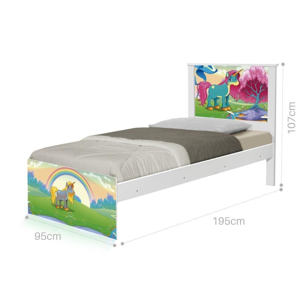 Cama Solteiro Adesivada Unicórnio Feliz