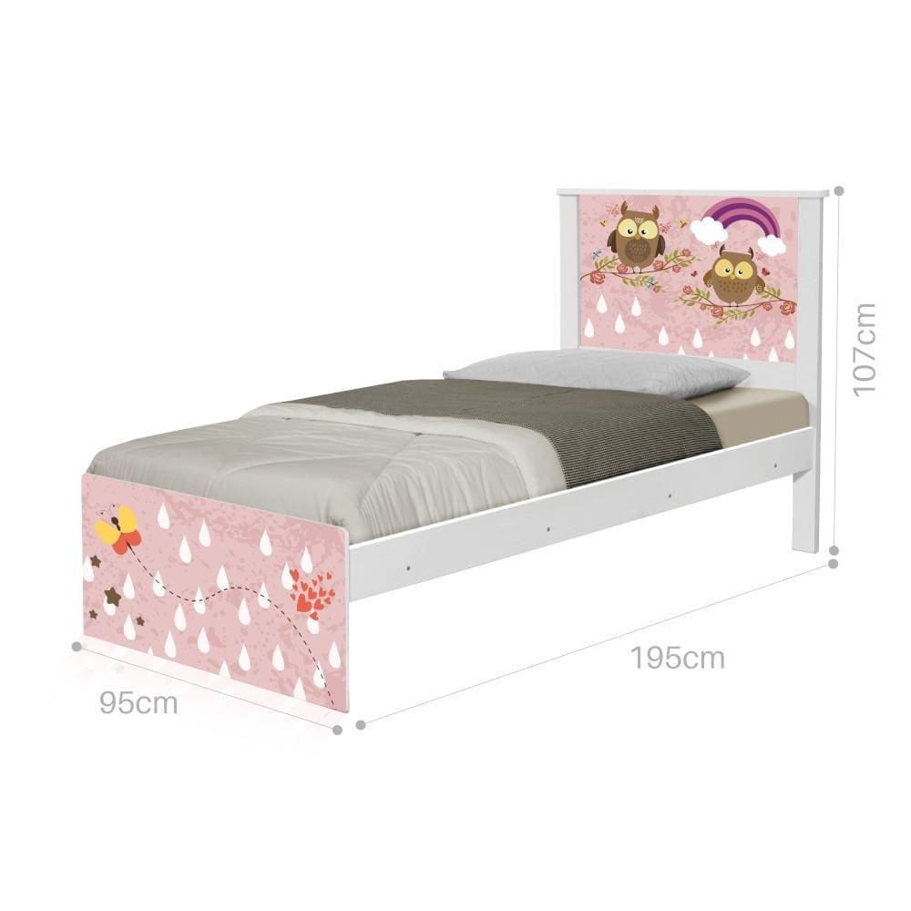 Cama Solteiro Adesivada Corujinhas Borboleta com Colchão