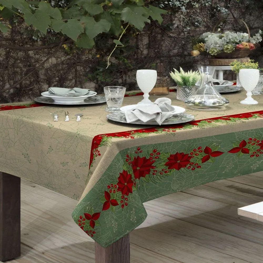Toalha de Mesa Rústica Raner Natal 1,40x2,40 Flores