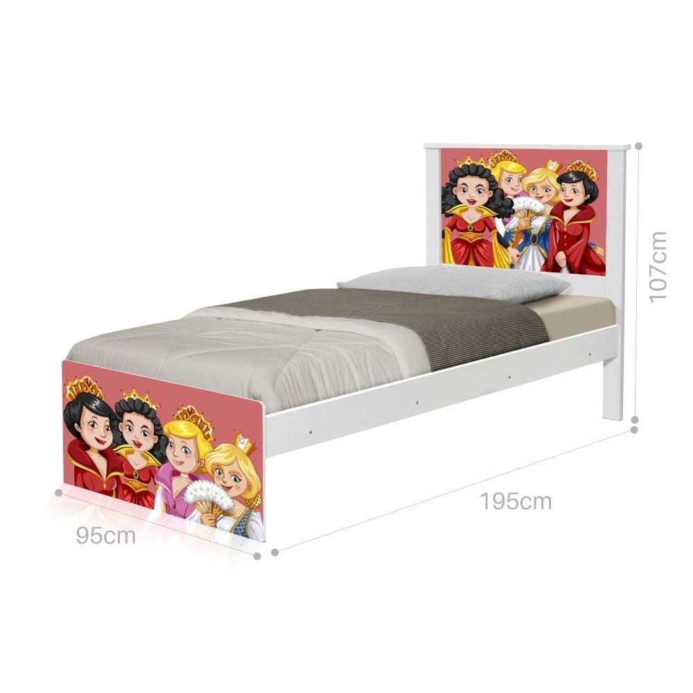 Cama Solteiro Adesivada Princesas Medievais com Colchão