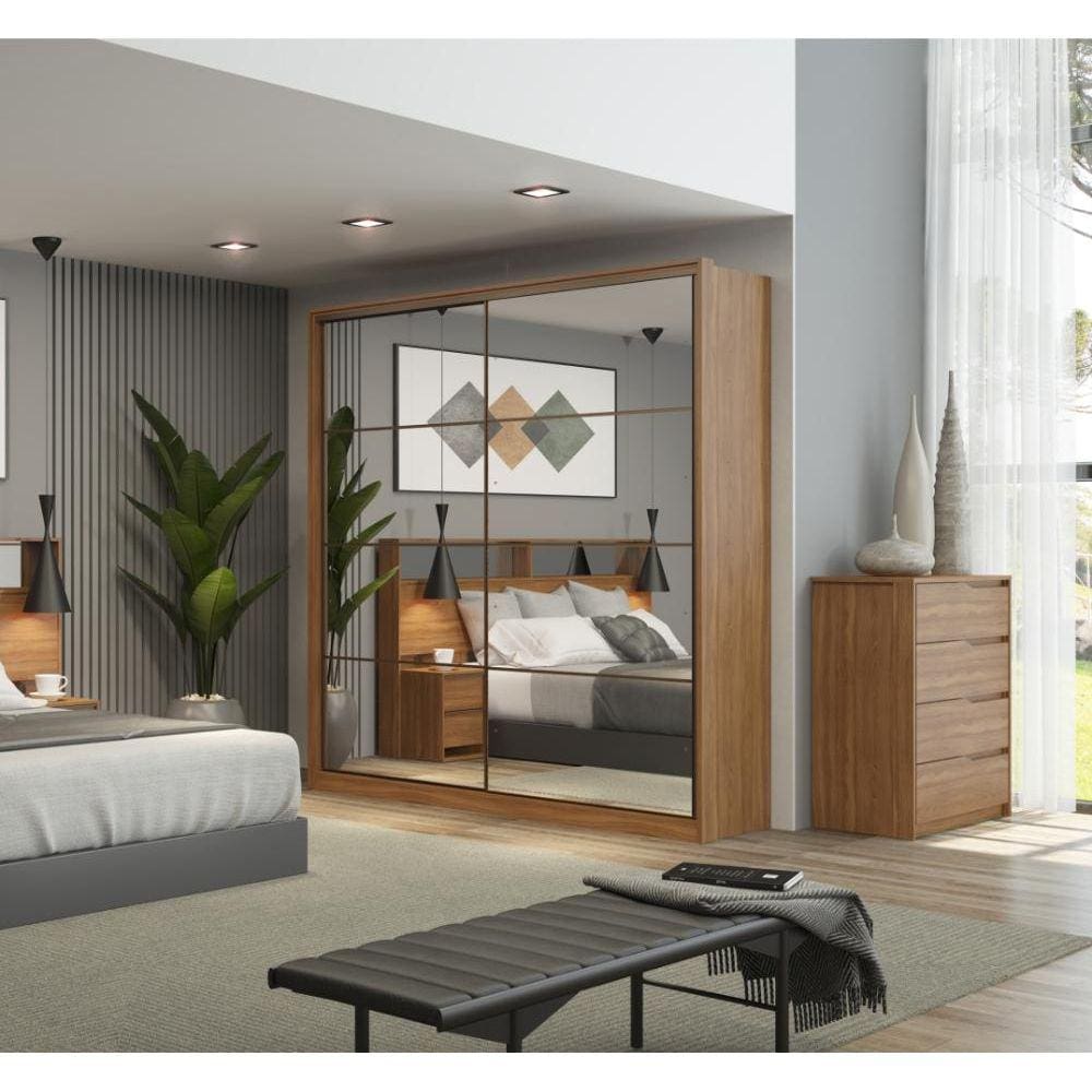 Guarda Roupa Casal 2 Portas com 2 Espelhos Nápolis