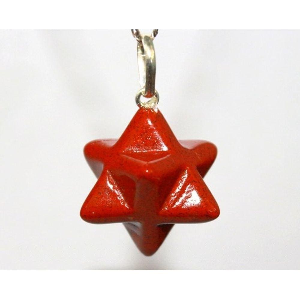 Colar Merkaba Jaspe Vermelho Natural Montagem Pino Prata 950