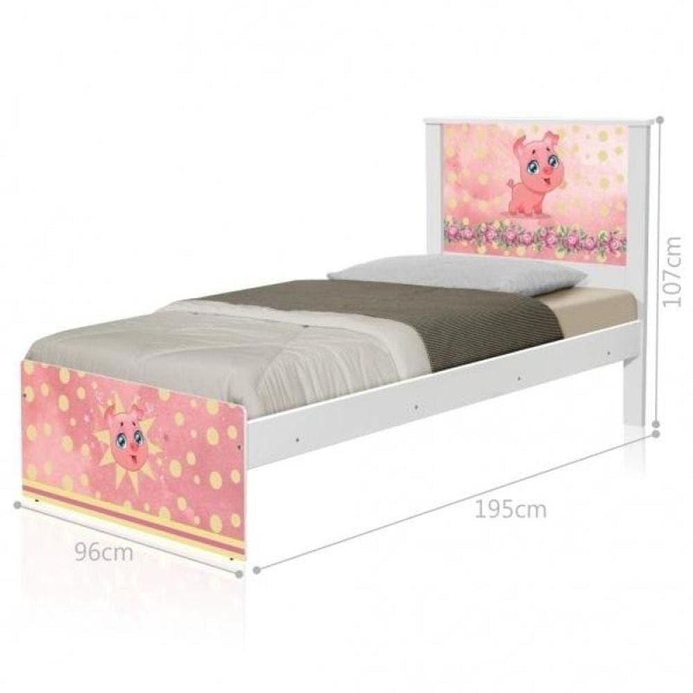 Cama Solteiro Adesivada Pig com Colchão