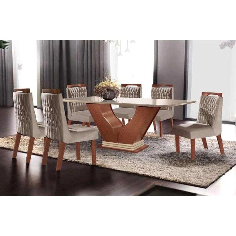Sala de Jantar Completa com 6 Cadeiras 1,80x0,90m - Safira Atena - LJ Móveis